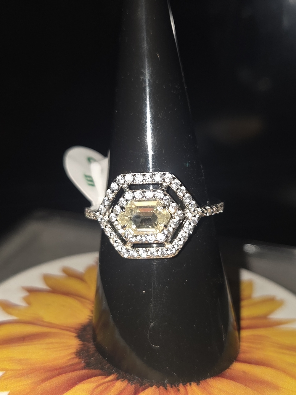 Hexagon Halo Ring with Yellow Center and White Accents
